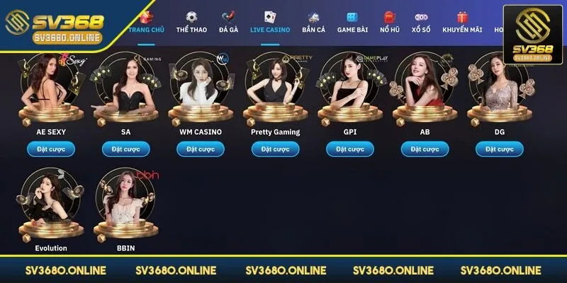 Live Casino SV368 - Dịch vụ cá cược đẳng cấp hàng đầu 3 Hệ thống liên kết với 9 nhà phát hành game nổi tiếng