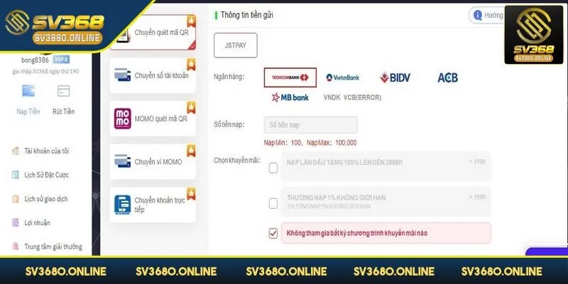 Nạp tiền SV368 - Hướng dẫn chi tiết qua các phương thức 1 Chuyển khoản ngân hàng được nhiều game thủ lựa chọn