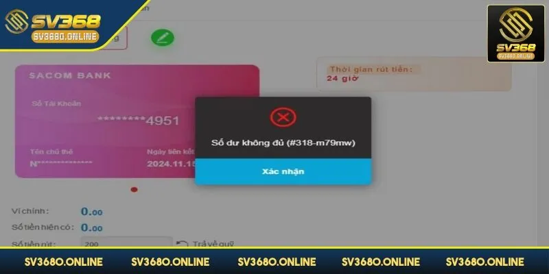 Rút tiền SV368 - Hướng dẫn quy trình nhanh và lưu ý 2 Cần bảo đảm số dư khi giao dịch rút tiền